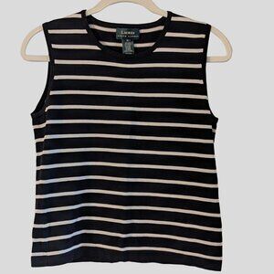 Lauren Ralph Lauren Silk Blend Striped Sleeveless Top Navy White Size M